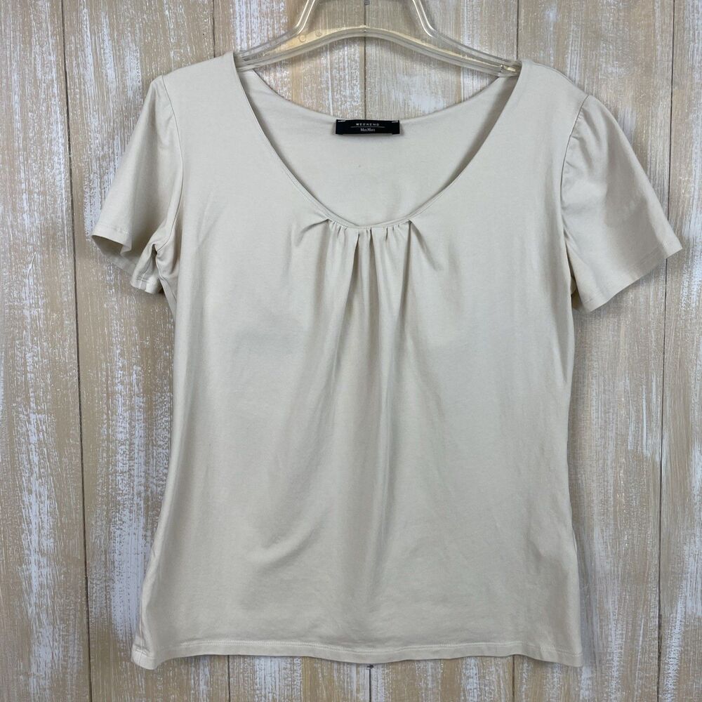 Max Mara Weekend Women's Beige Top Pleated Short Sleeve Size XL